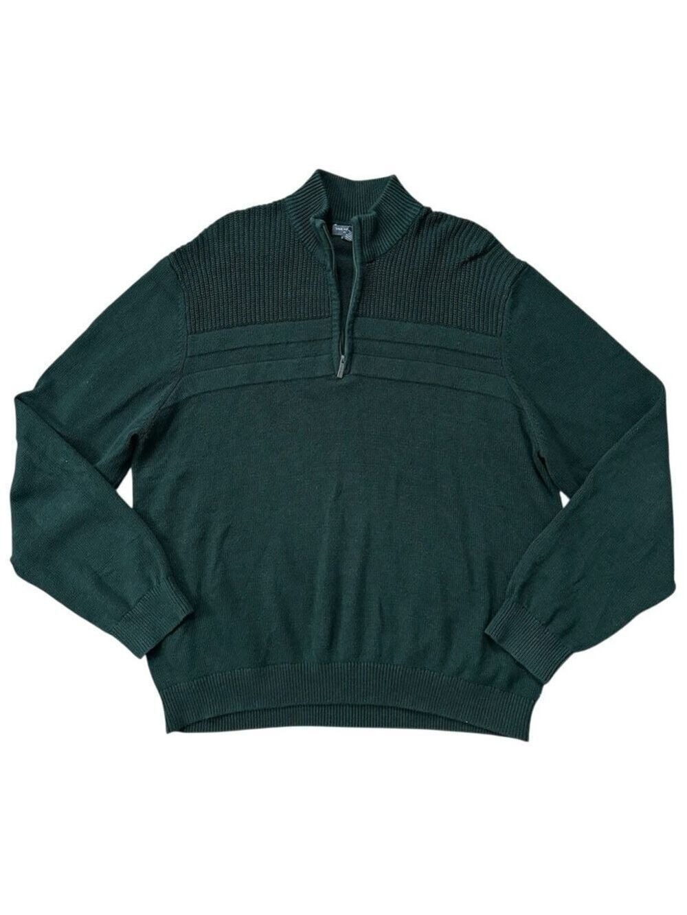 Van Heusen Flex Quarter Zip Ribbed Pullover Sweater Green Size XXL